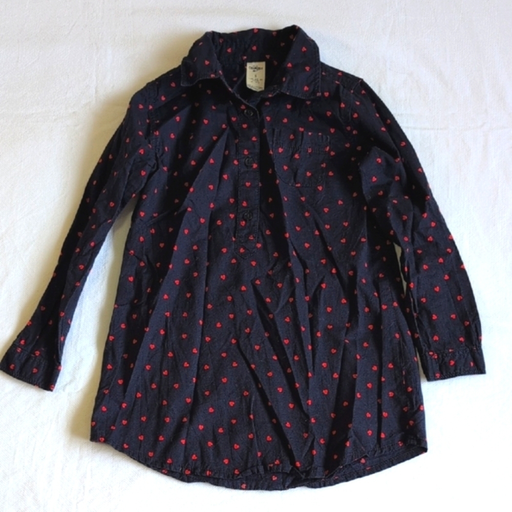 oshkosh b'gosh navy heart print cotton collared popover tunic dress size 5 girls